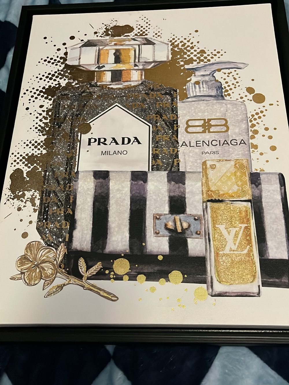 Prada Milano Framed Fashion Print in Black, White and Gold